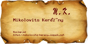 Mikolovits Kerény névjegykártya